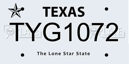 TYG1072 Texas License Plate