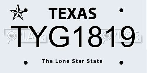 TYG1819 Texas License Plate