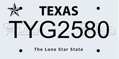 TYG2580 Texas License Plate