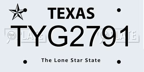 TYG2791 Texas License Plate