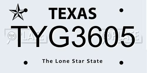 TYG3605 Texas License Plate