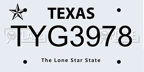 TYG3978 Texas License Plate