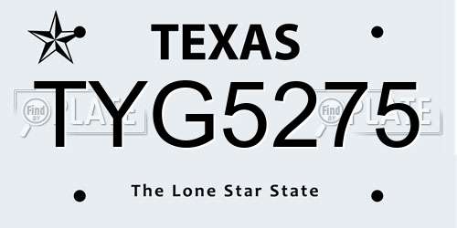 TYG5275 Texas License Plate