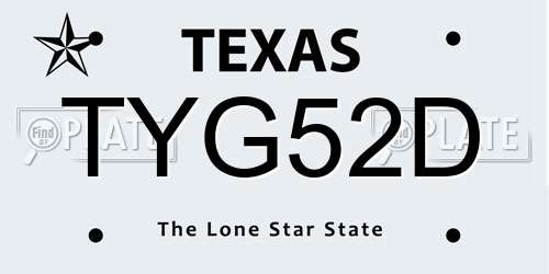 TYG52D Texas License Plate