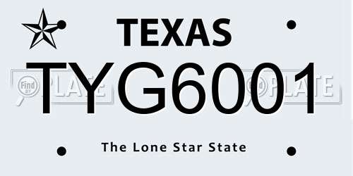 TYG6001 Texas License Plate