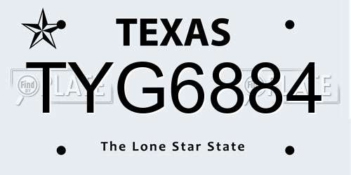 TYG6884 Texas License Plate