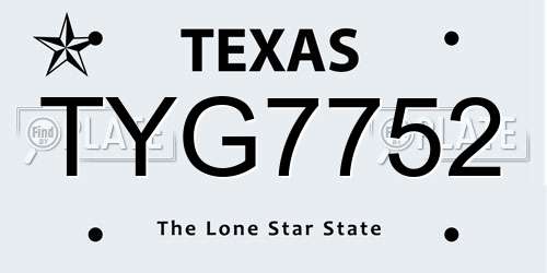 TYG7752 Texas License Plate