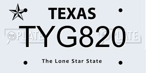 TYG820 Texas License Plate