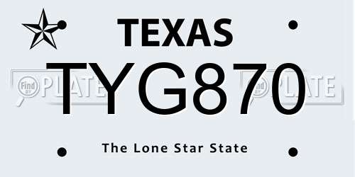 TYG870 Texas License Plate
