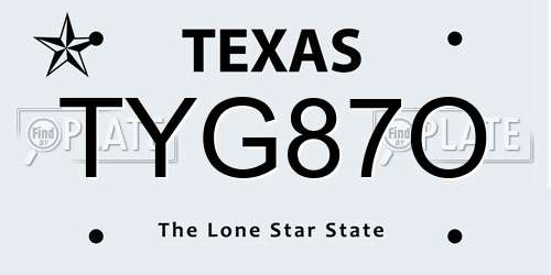 TYG87O Texas License Plate