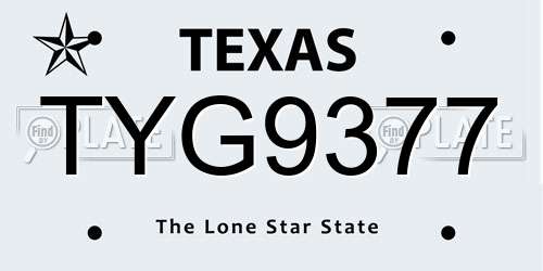 TYG9377 Texas License Plate