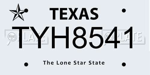 TYH8541 Texas License Plate