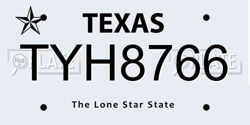 TYH8766 Texas License Plate