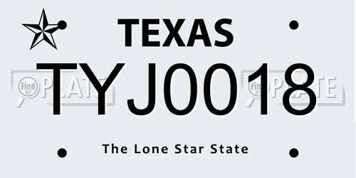 TYJ0018 Texas License Plate