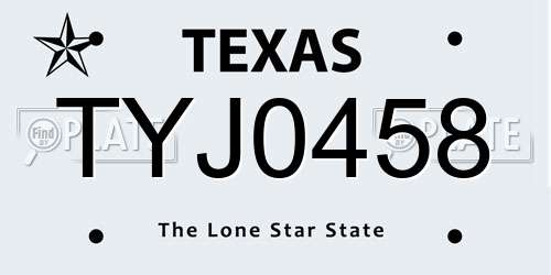 TYJ0458 Texas License Plate