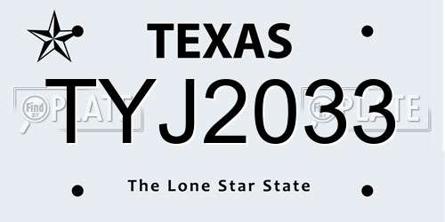 TYJ2033 Texas License Plate