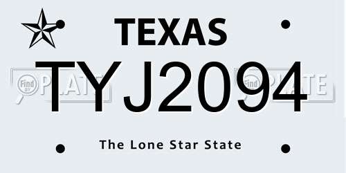 TYJ2094 Texas License Plate