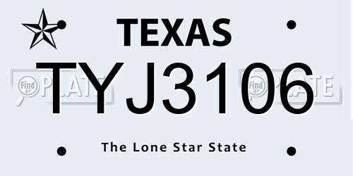 TYJ3106 Texas License Plate