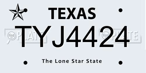 TYJ4424 Texas License Plate