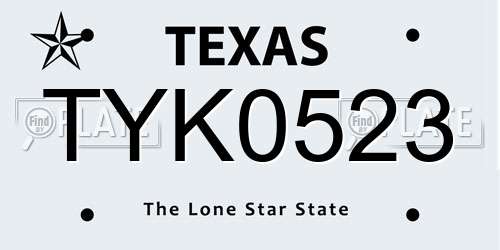 TYK0523 Texas License Plate