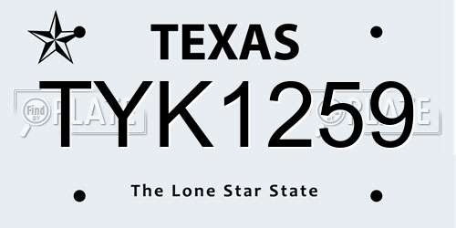TYK1259 Texas License Plate