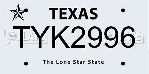 TYK2996 Texas License Plate