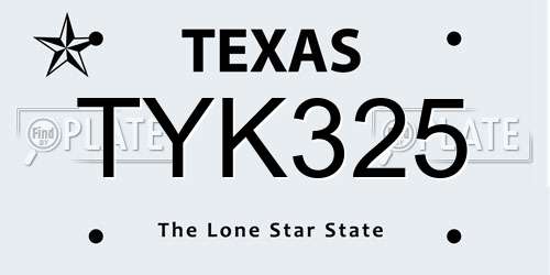 TYK325 Texas License Plate
