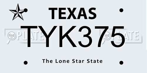 TYK375 Texas License Plate