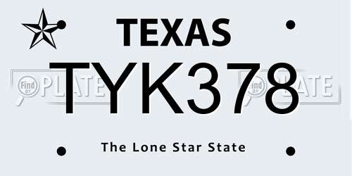 TYK378 Texas License Plate