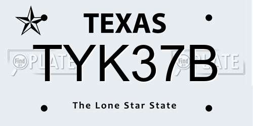 TYK37B Texas License Plate