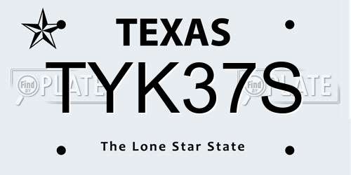 TYK37S Texas License Plate