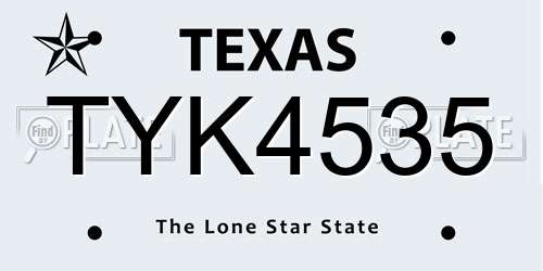 TYK4535 Texas License Plate