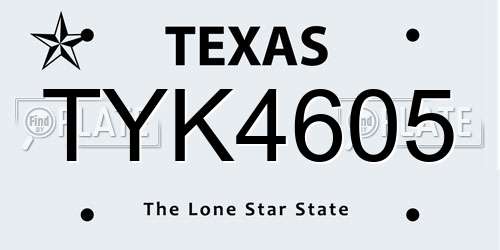 TYK4605 Texas License Plate