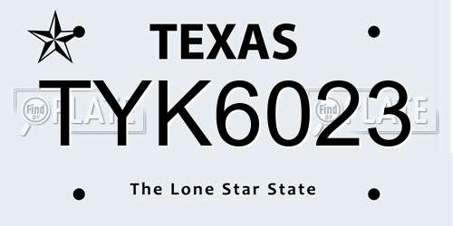 TYK6023 Texas License Plate