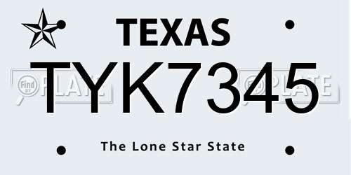TYK7345 Texas License Plate