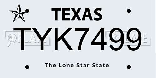 TYK7499 Texas License Plate