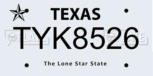 TYK8526 Texas License Plate