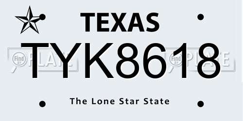 TYK8618 Texas License Plate