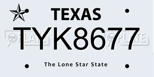 TYK8677 Texas License Plate