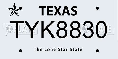 TYK8830 Texas License Plate