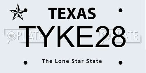 TYKE28 Texas License Plate