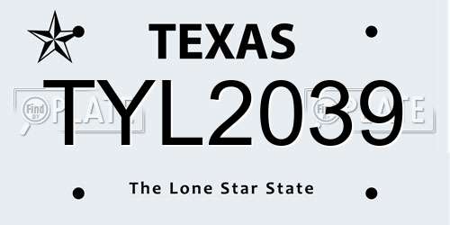 TYL2039 Texas License Plate