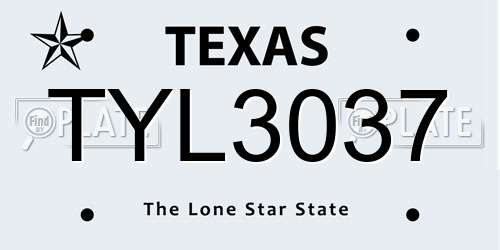 TYL3037 Texas License Plate