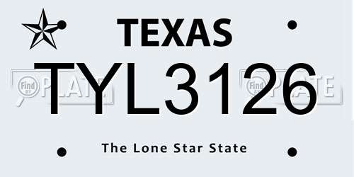 TYL3126 Texas License Plate