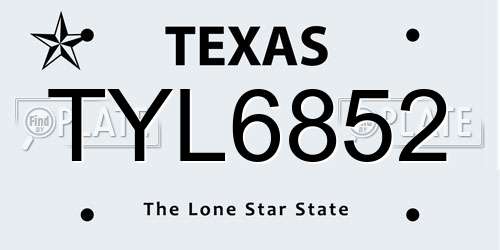 TYL6852 Texas License Plate