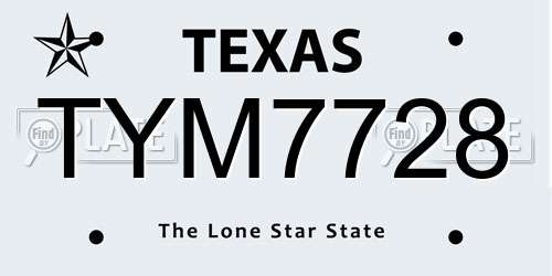TYM7728 Texas License Plate
