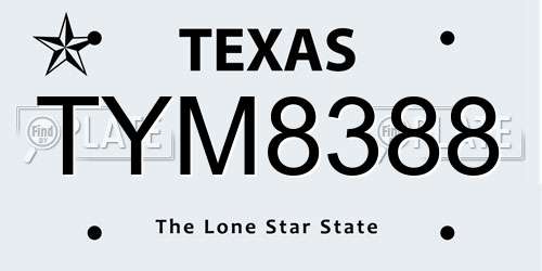 TYM8388 Texas License Plate