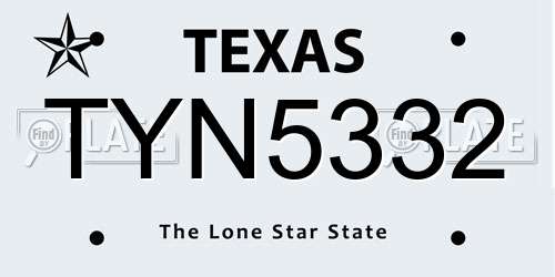 TYN5332 Texas License Plate