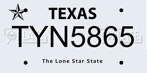 TYN5865 Texas License Plate