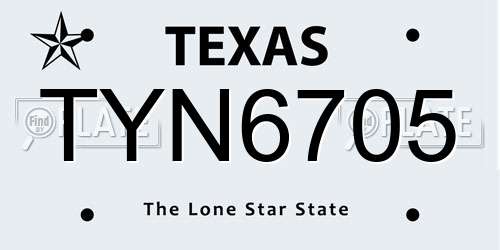 TYN6705 Texas License Plate